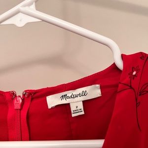 Madewell long sleeve red mid-length dress.